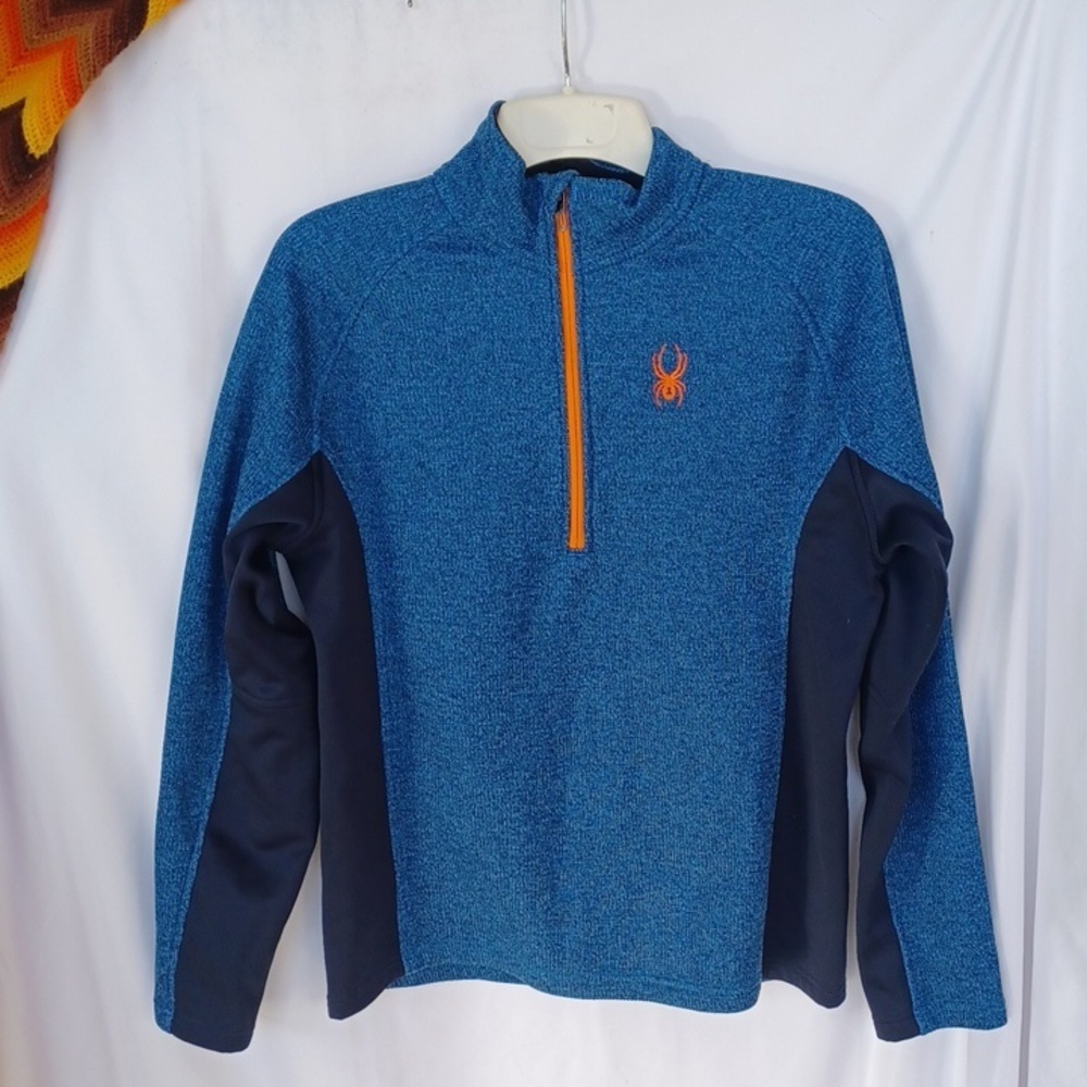 Spyder Core Sweater 1/2 Zip Fleece Knit, M, Blue/black/orange, 21" PTP, 26"L